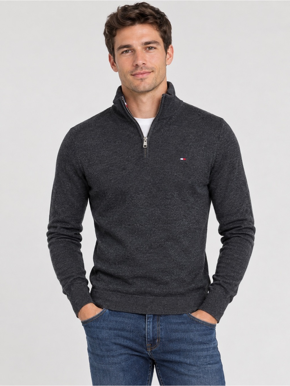 Tommy Hilfiger Men's Charcoal Zip-Up Sweater